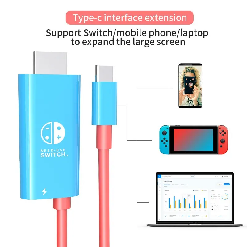 휴대용 도크 USB 타입 C-HDMI 변환 케이블 TV 도킹 모드 닌텐도 스위치 스팀 데크