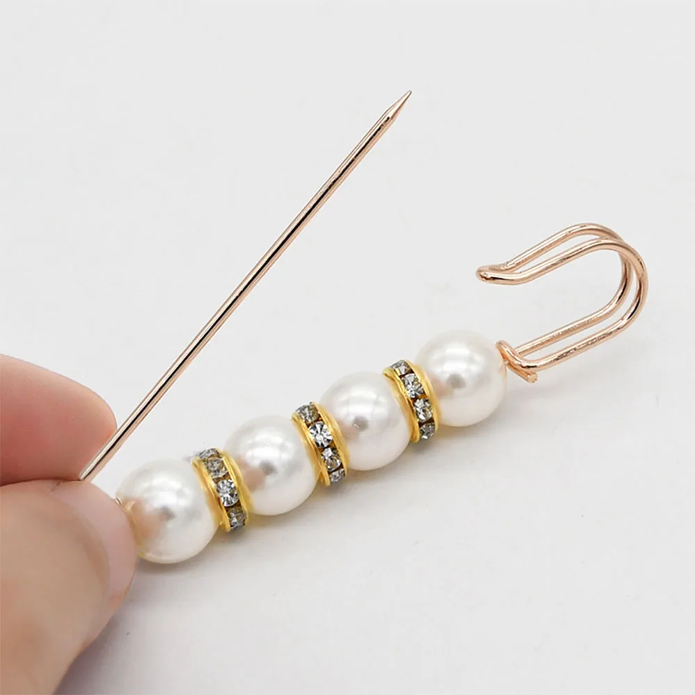 6Pcs Pearl Waist Tightener Brooch Pin Adjustable Pants Clip No Sew Metal Alloy Golden DIY for Jeans Skirt Dress Shirt Decoration