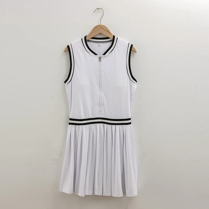 Sean Tsing&reg; White Dresses Woman Summer Trend Tennis Golf Sportwear Patchwork with Bra Shorts Athletic Workout Pickleball