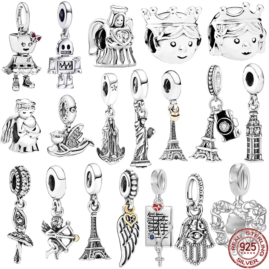 

Authentic 925 Sterling Silver Paris Eiffel Tower，Statue Of Liberty Dangle Charms Bead Fit Original Pandora Bracelet Jewelry Gift