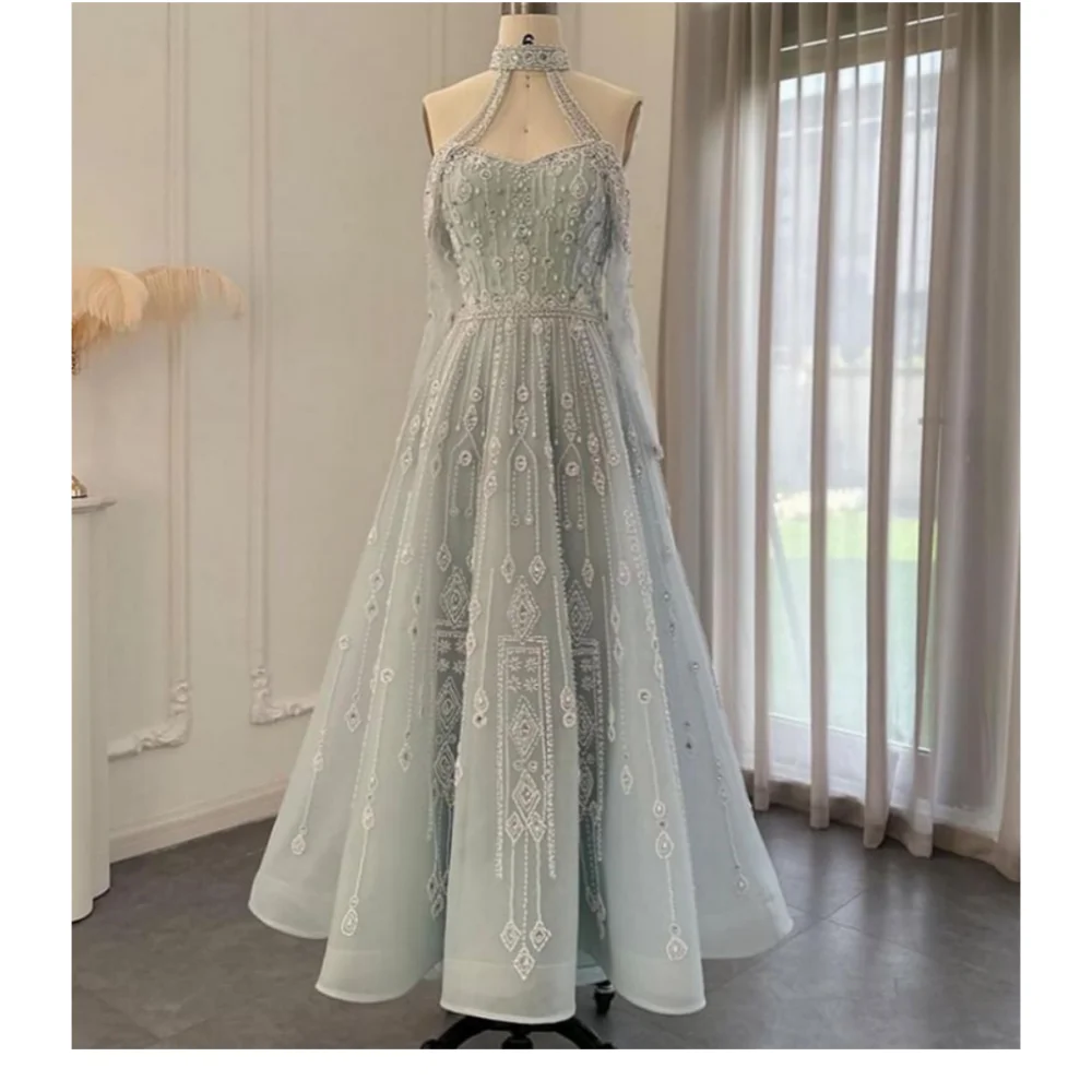 

Prom Dresses Sparkle Sweetheart Halter A-line Floor length Evening Dresses Beading Embroidery Organza Formal Occasion فساتين الس