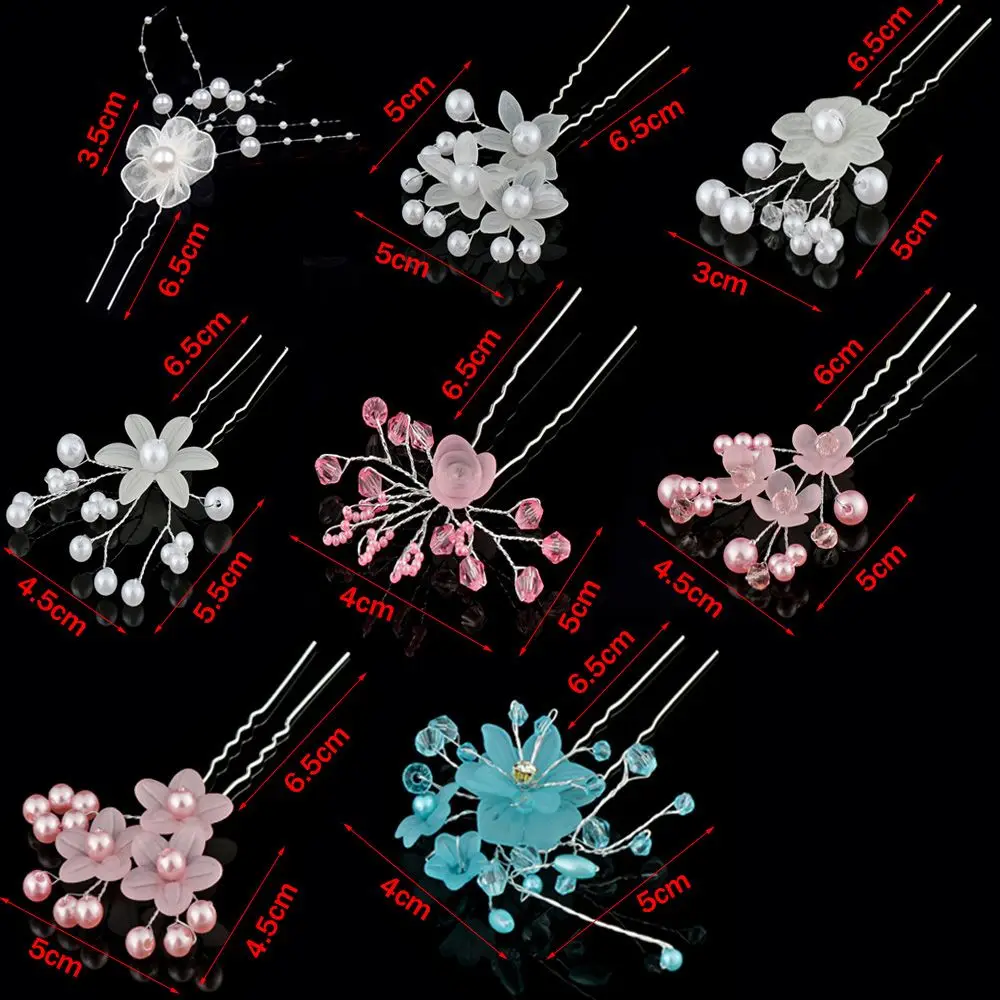 1PC Crystal Pearl Hairpin U Shaped Flower Hairpin Stick Rhinestone Pearl Hair Pins Forks Bridal Tiara Headpiece Hair Accessories hair accessories,u shaped hairpin