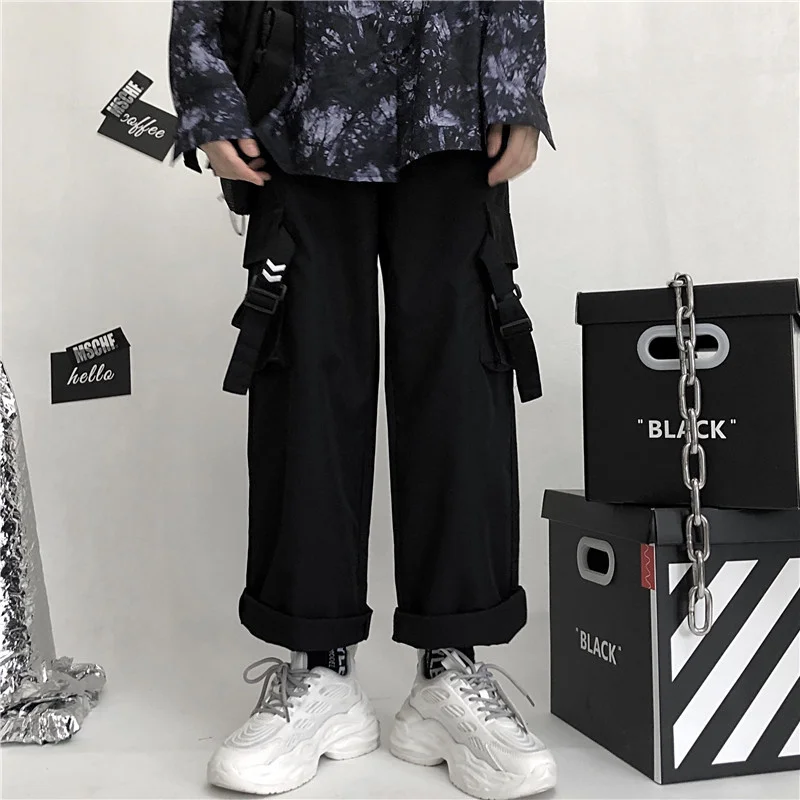 slacks Punk Harajuku Straight Harajuku all match Trousers High Waist Big Pockets Cotton Cargo Loose Hip Hop High Joggers Women Pants khaki pants