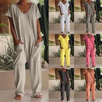jumpsuit women Fashion Casual Short Sleeve Jumpsuits Loose and comfortable Pullover bodysuit With Pockets trend monos largos - Image 6
