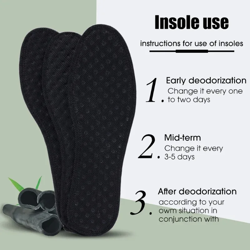2/6/10pcs Deodorant Foot Insoles Bamboo Charcoal Insert Light Weight Breathable Thin Sport Shoe Pad Suction Perspiration Insole