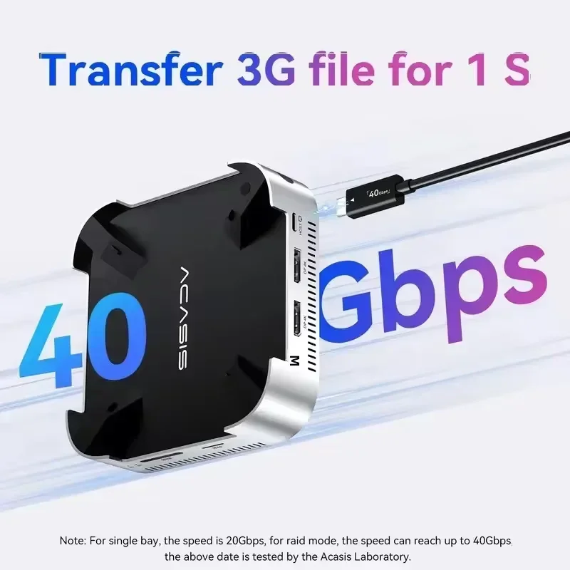 Acasis 40Gbps Thunderbolt4/USB4 호환 인클로저 스토리지 Pro | Mac Mini M4/M4 Pro용 듀얼 USB-A M.2 NVMe SSD 포트 DP4K144Hz