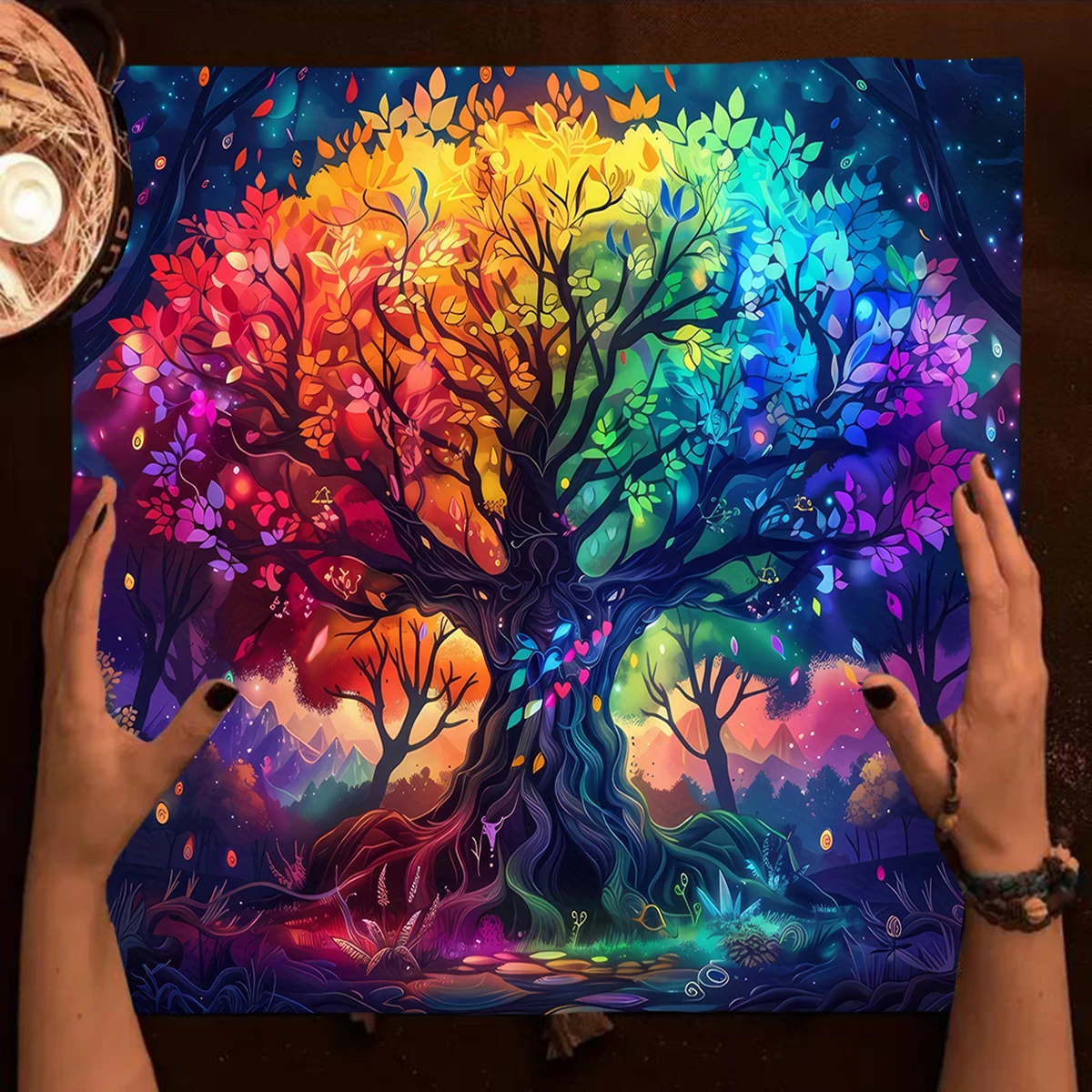Life Tree Tarot Cloth Altar Cloth Starry Colorful Tree of Life Tarot Tablecloth for Reading Witchcraft Astrology Oracle Card Mat 5