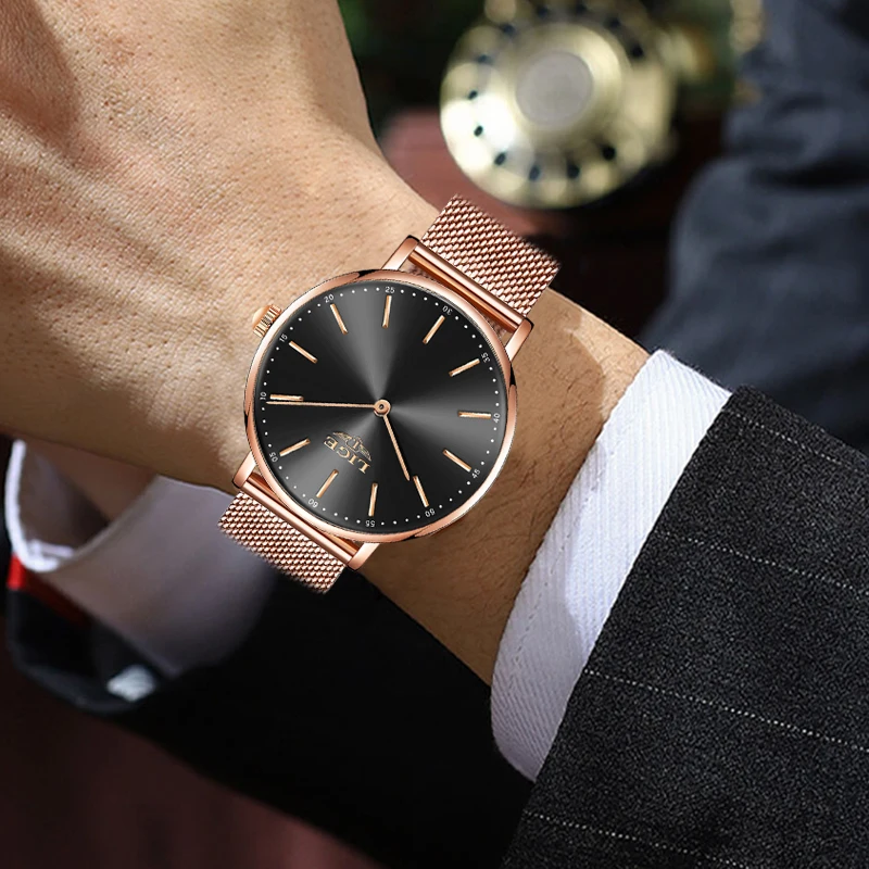LIGE Fashion Luxury Watch Business Mesh Belt Quartz Watches for Men Wristwatch Casual Sport Waterproof Simple Clock Reloj Hombre