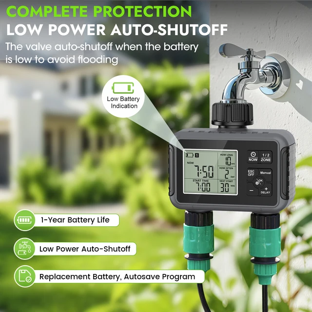 Haozee Smart Water Timer Intelligent 2-Outlet Irrigation Watering System Sprinkler Timer Garden Programmer IPX7 LCD Display 5