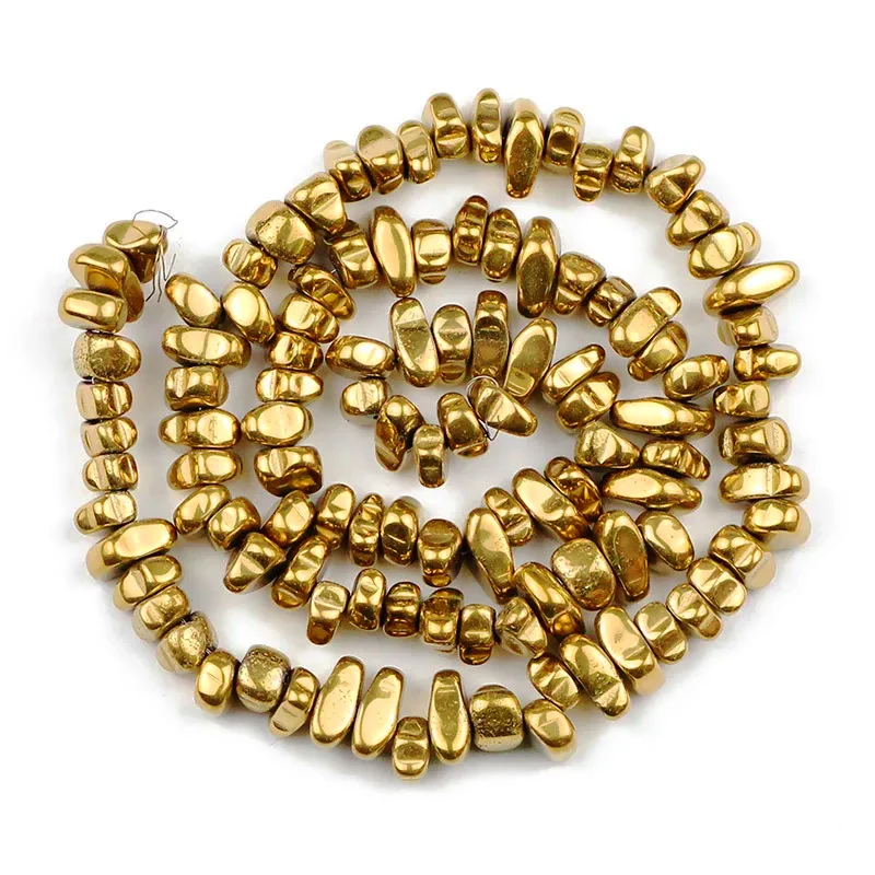 Gold-Toned Hematite Irregular Gravel Natural Stone Beads, 15'' Loose Spacer Beads for DIY Jewelry and Bracelet Making