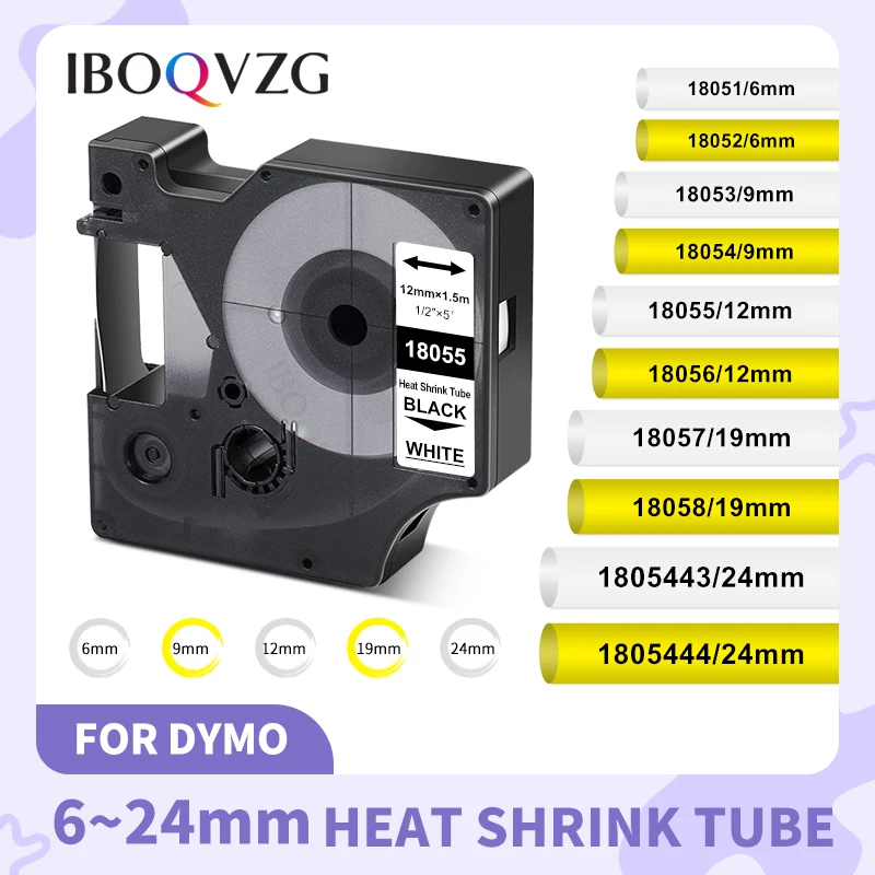 

IBOQVZG 18055 Compatible for Dymo Rhino Heat Shrink Tubes Label Writer and Industrial Dymo Tape 18051 18052 18053 18056 18057