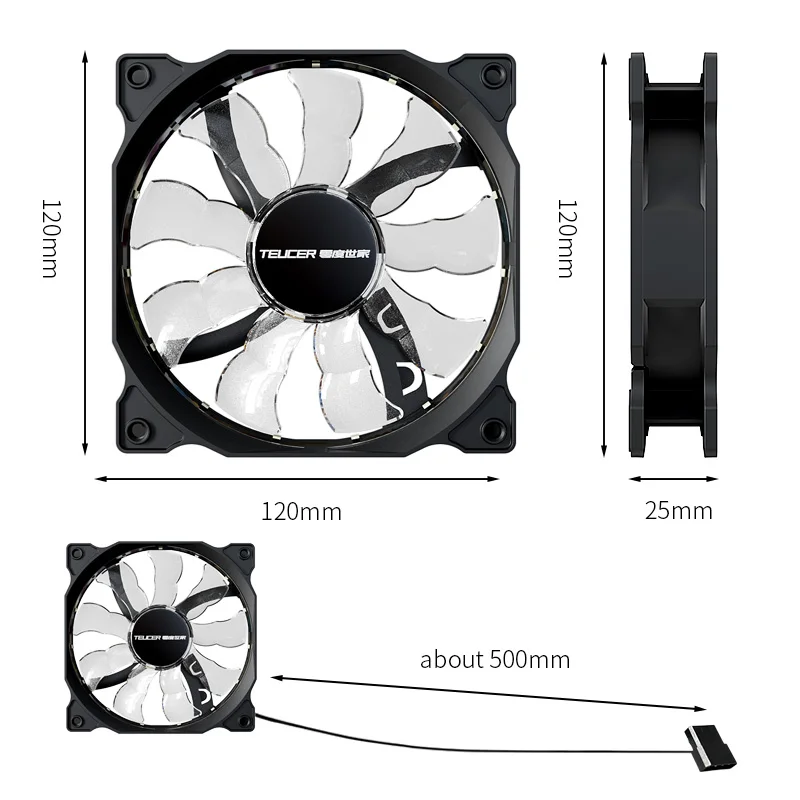 Teucer 120MM PC Case Cooling Fan Desktop Chassis Power 12V Big 4Pin Led 12CM Hydraulic Bearing Quiet Link Ventilador Radiator