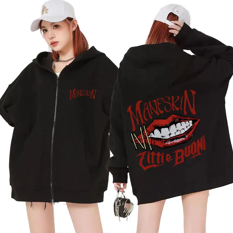 

Vintage Rock Band Maneskin Zip Up Hoodies Men's Hip Hop Style Hoodie Streetwear Unisex Casual Fleece Cardigan Sweatshirts Jacket