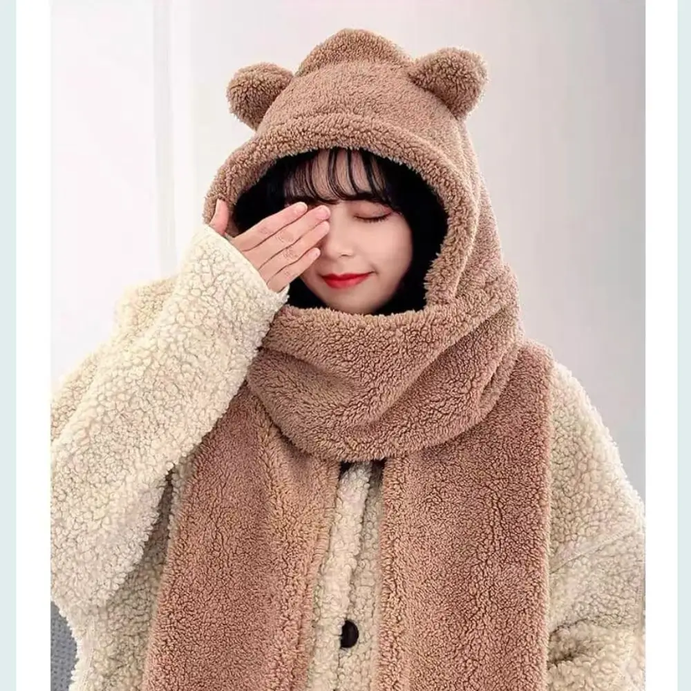 Winter Warm Women Bear Ear Hat Scarf Gloves Set