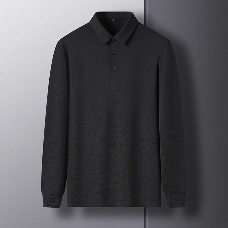 

New Polo Shirt Business T-shirts Man Casual High-quality Classic Embroidery End Lapel Spring Autumn Soft Pure Color Luxury Tops