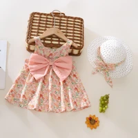 Summer 2-Piece Baby Dress+Sun Hat Bow Strap Floral Baby Girl Dress Soft And Comfortable Children'S Clothing 3