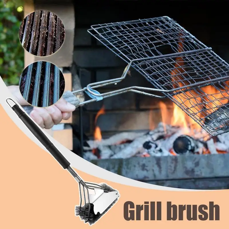 BBQ Grill Brush Stainless Steel Grill Cleaning Brush Ergonomic Safe Accessories For Porcelain Cleaner Outdoor Non-Slip