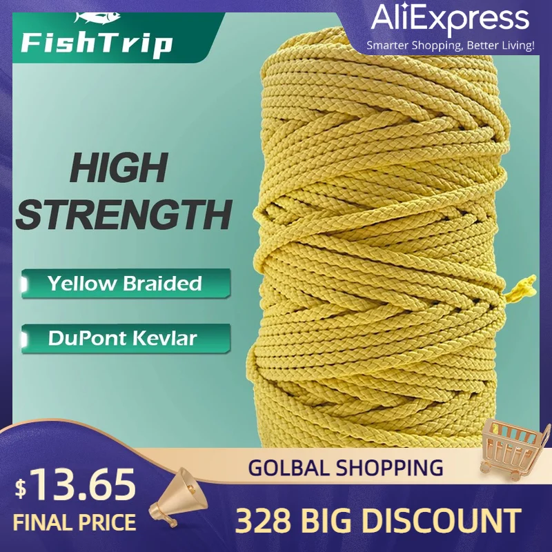 

FishTrip 50lbs~5000lbs Braided Kevlar Line Kevlar Fishing Line Thread Spool High Strength Kite String Outdoor Universal Rope