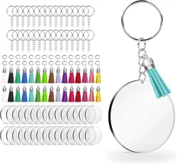 Acrylic Clear Circle Keychain Crafting Set with Tassel Pendants and Jump Rings - 40 Pieces (40PCS Silver)