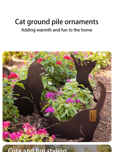 Description Picture 2 of itemCat Ground Stake Ornament Ground Plug Outdoor Garden Balcony Art Decoration Metal Crafts