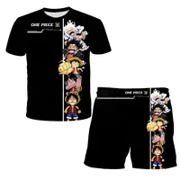 Ensemble T-shirt 3D une pièce pour garçons 2026, motif Luffy Zoro super cool, haut et short d'été, cadeau d'anniversaire à manches courtes pour enfants 5