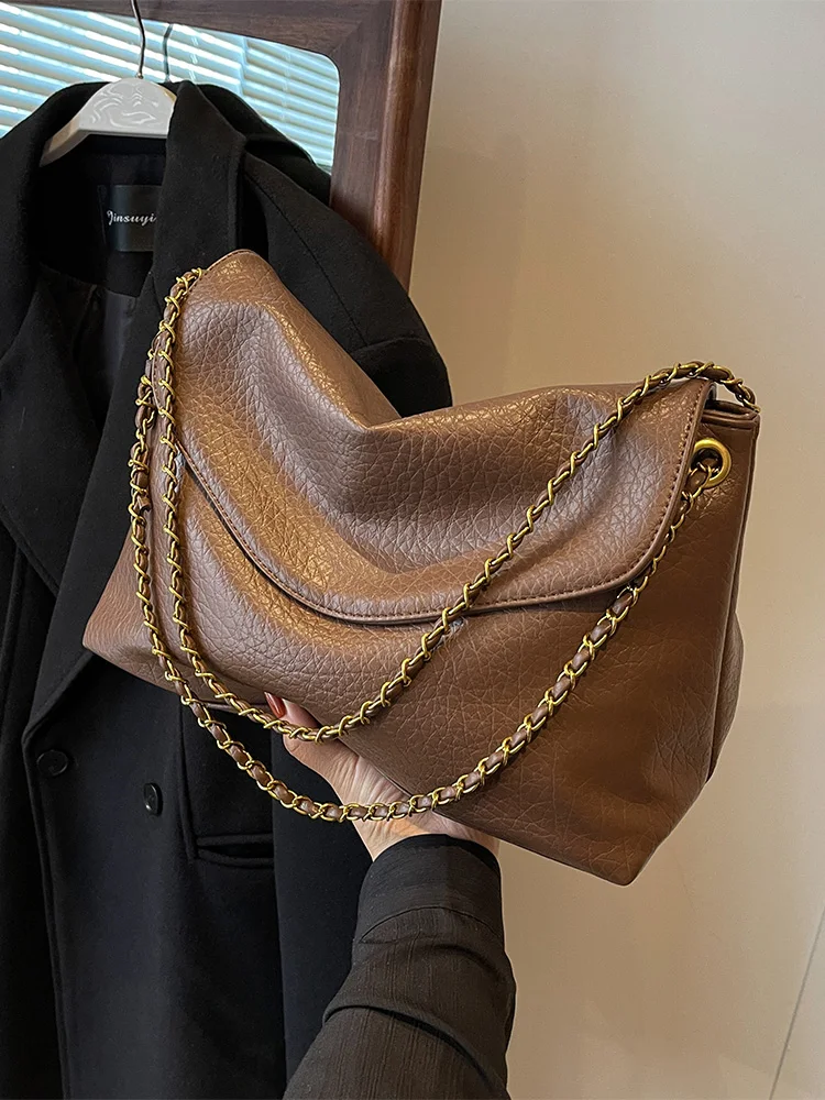 

Простая однотонная сумка на одно плечо с цепочкой для женщин, Модный вместительный квадратный мессенджер для поездок