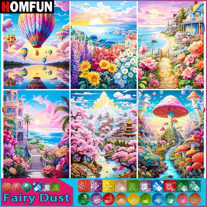 HOMFUN Fairy Dust 5D DIY Diamond Painting "Scenery Flower Balloon" Full Drill Resin Diamond Embroidery Cross Stitch Home Decor diamond painting diamond art painting kit diamond painting set