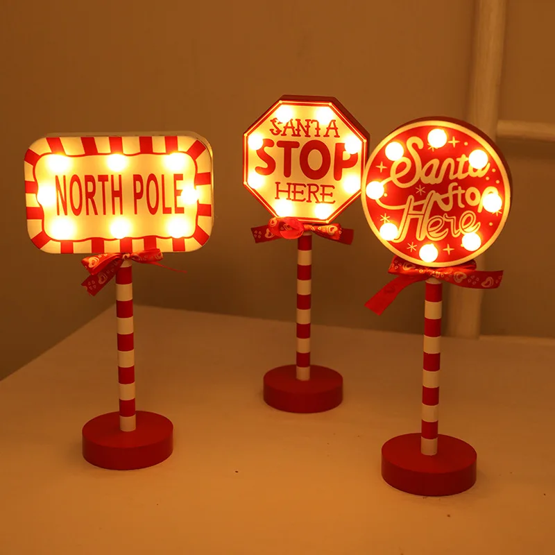 

Christmas Tabletop Ornaments Wooden Christmas STOP Sign Night Light Xmas Merry Decorations for Home New Year 2024 Navidad Gifts