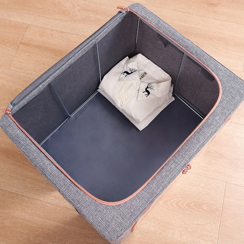High Capacity Storage Bag with Built-in Steel Frame Foldable Cotton Storage Box for Clothes Blanket Quilt jeans Closet Organizer 4