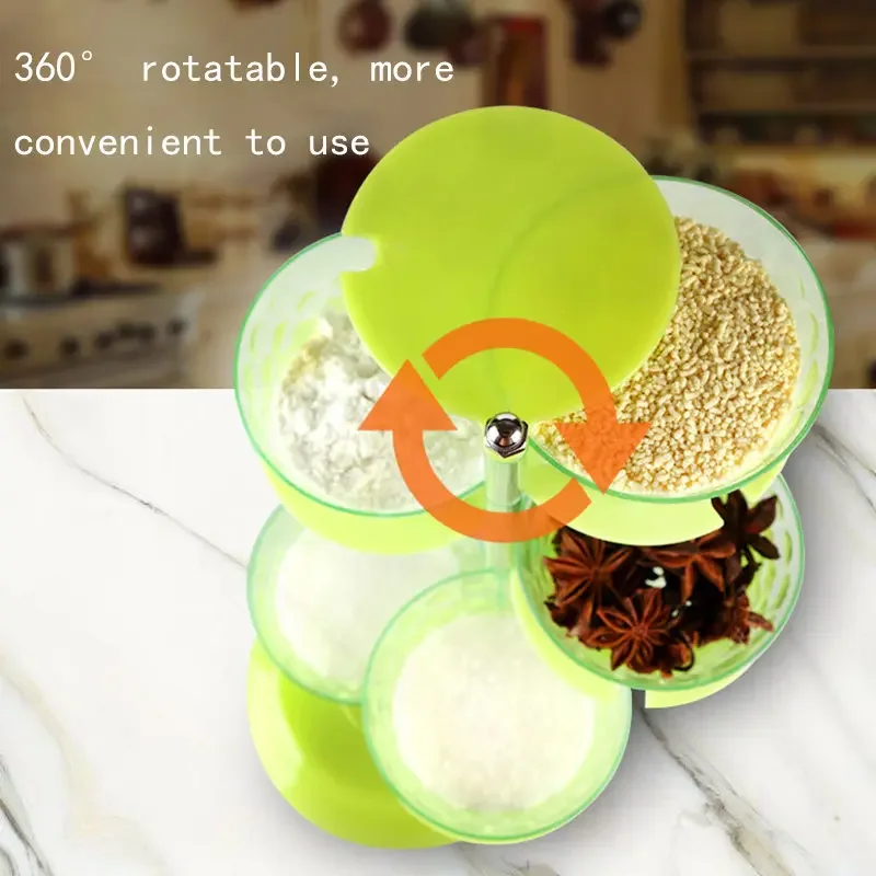 Vertical Rotatable Seasoning Box With Transparent Rotating Design Spice Box For Salt Jar Spoon Rotary Storage Rack Kitchen Tools