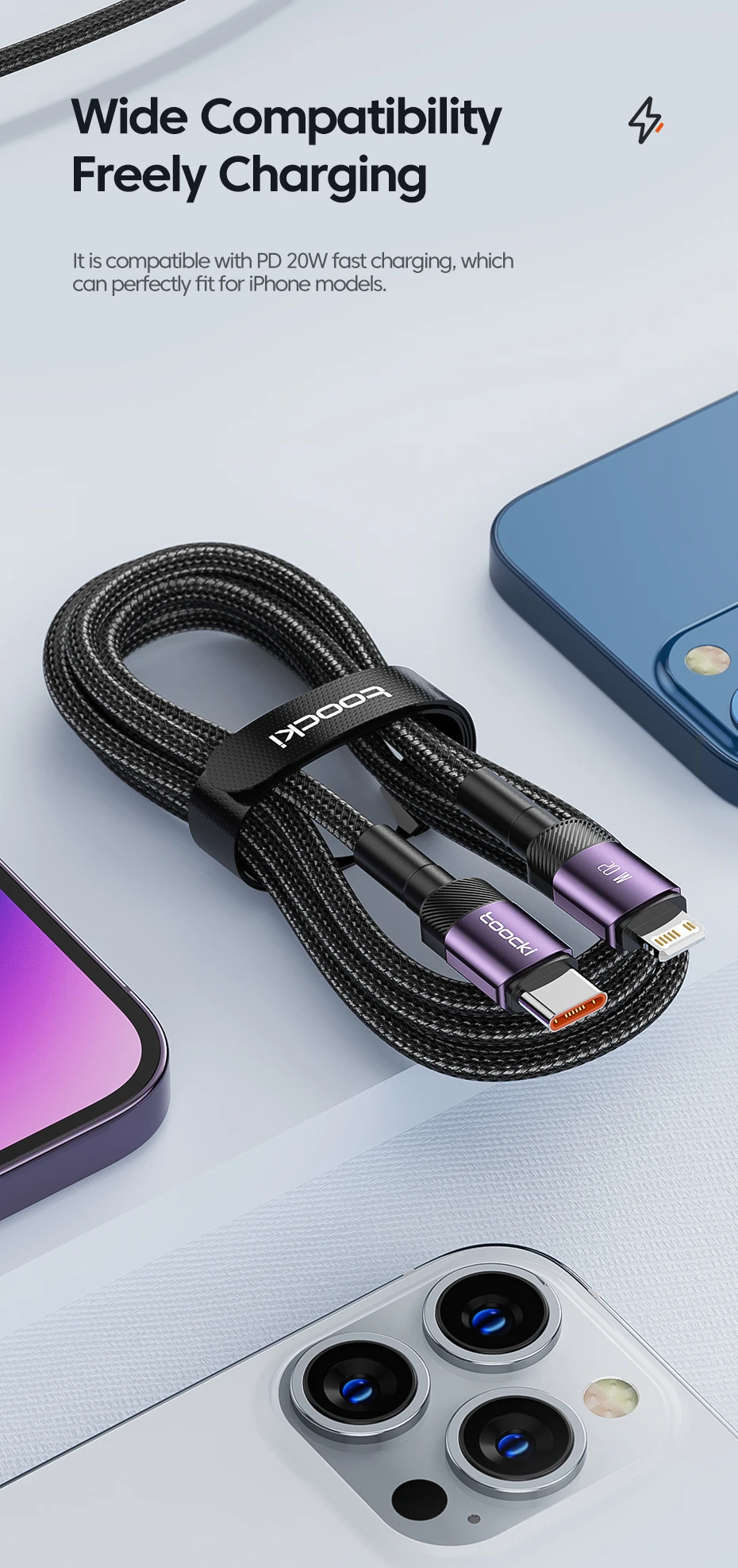Toocki pd 20w usb c zu lightnin kabel für iphone 15 14 13 12 11 pro xs 8 typ c zu blitz kabel daten kabel schnell ladekabel – Detail 4