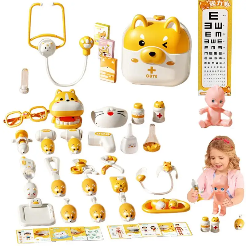 Doctor Set 45PCS Cute Animal Kids Doctor Playset Educational Role Playing Game Toys For Kids Ages 4 Pretend Playset