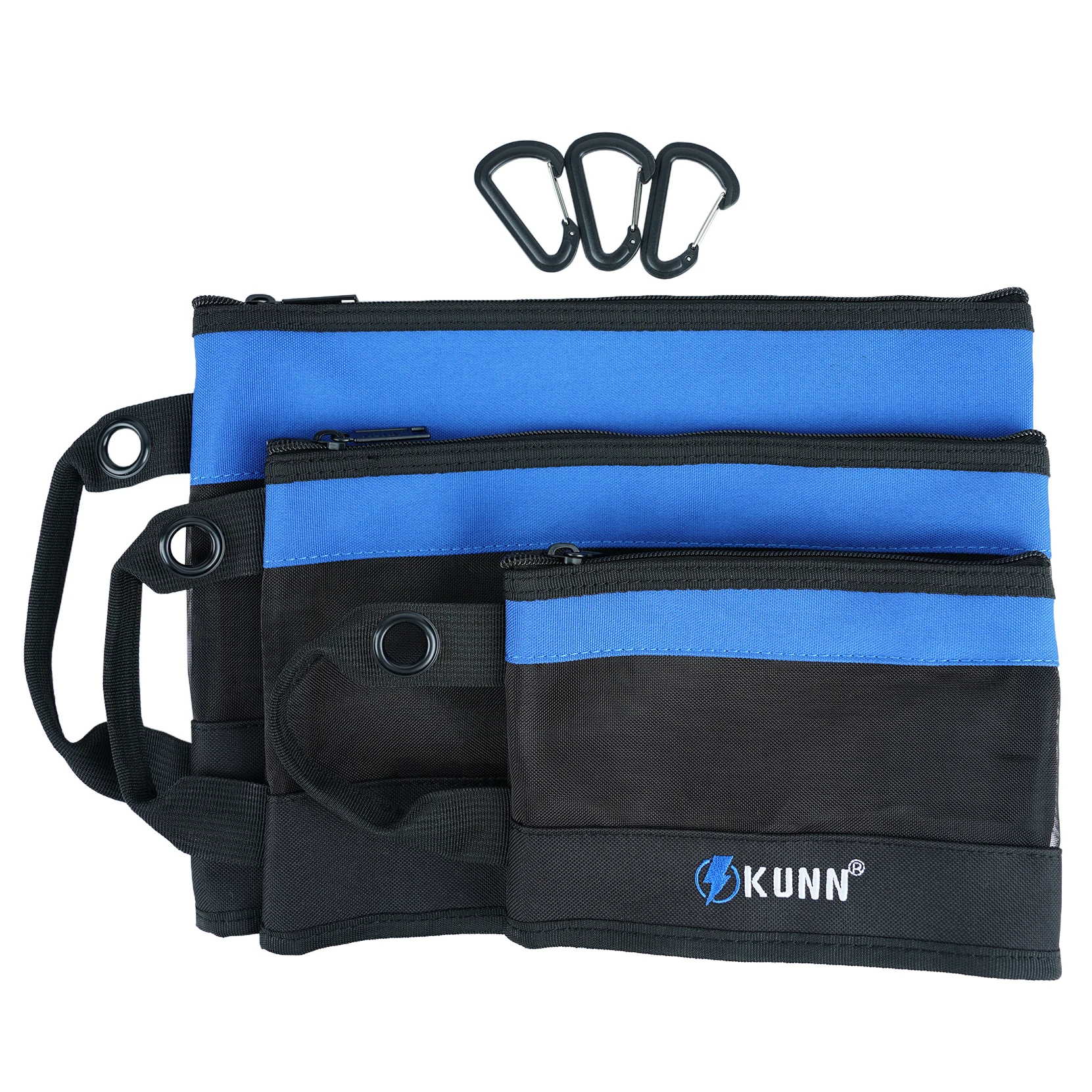 KUNN Small Tool Bag Canvas,3 Pcs Heavy Duty Zipper Tool Pouch Multi-Use Tools Organizer with Carabiner,3 Size penggong tool storage bag canvas zipper pouch hand strap tool bag electrician woodworking toolbag organizer