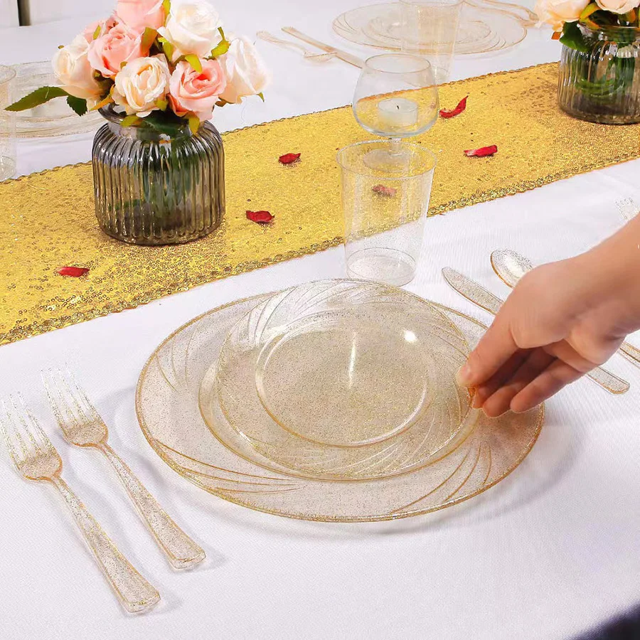 25 pcs disposable high quality clear plastic plates, perfect for weddings and parties/birthdays/holidays, reusable after wash
