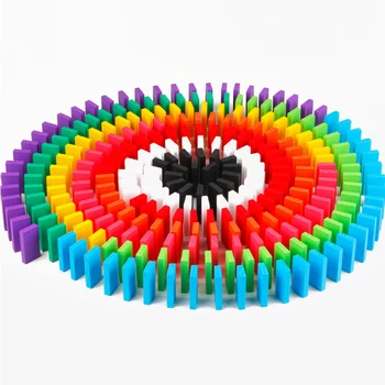 120Pcs/Set Colored Rainbow Wood Domino Game Blocks Kits Baby Early Learning Dominoes Educational Toys for Children Gift 1
