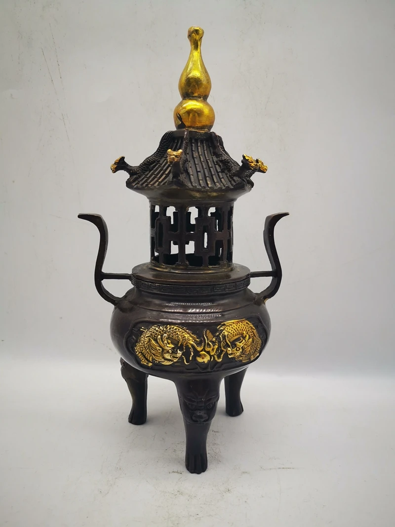 

Античная Медная посуда, чистая медь, позолоченная тарелка-башня, курильница для благовоний, курильница для сандалового дерева, товары для рукоделия