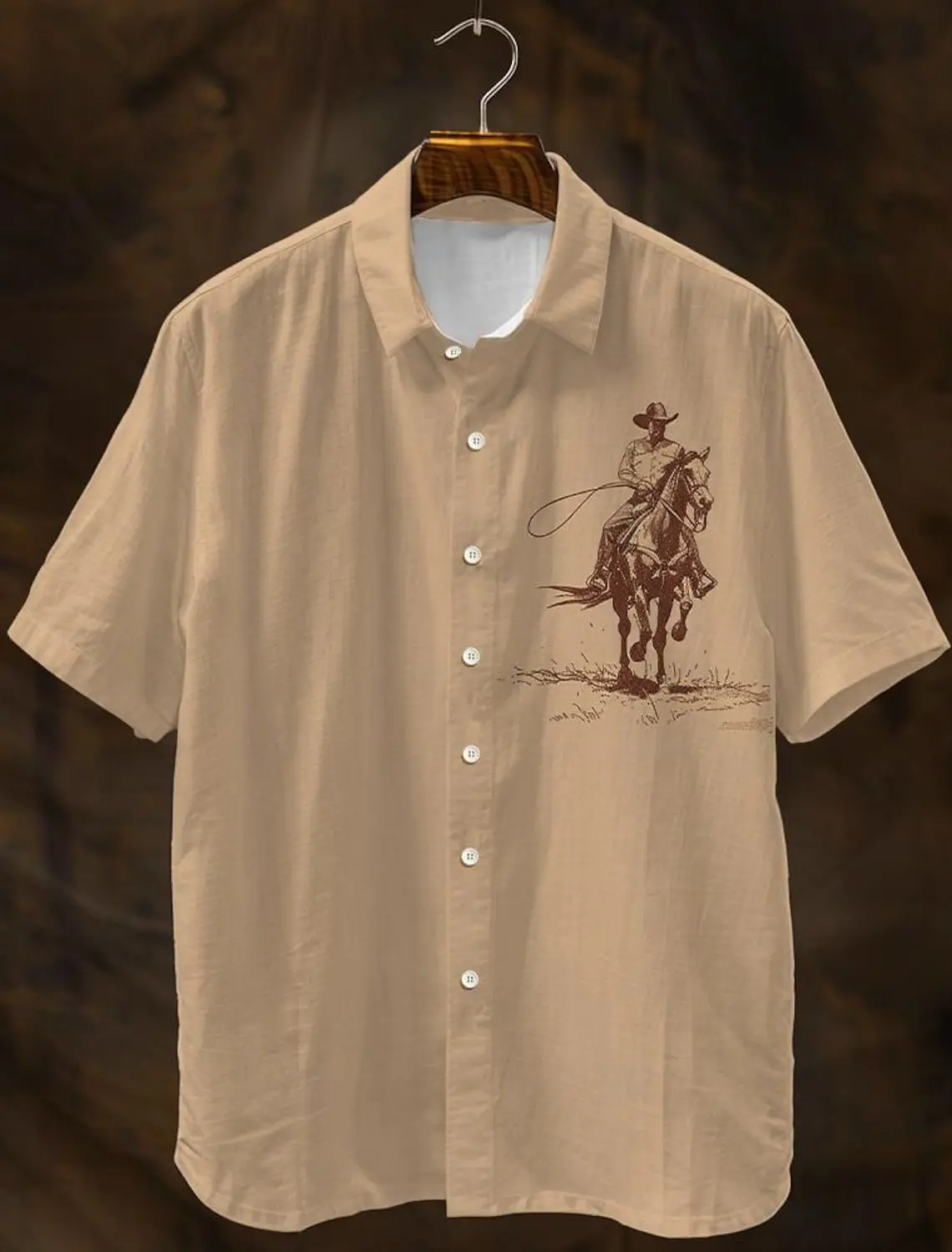 

Horse Vintage Casual Men's Shirt Outdoor Street Casual Summer Spring Turndown Short Sleeves Violet, Green, Khaki Polyester Shirt