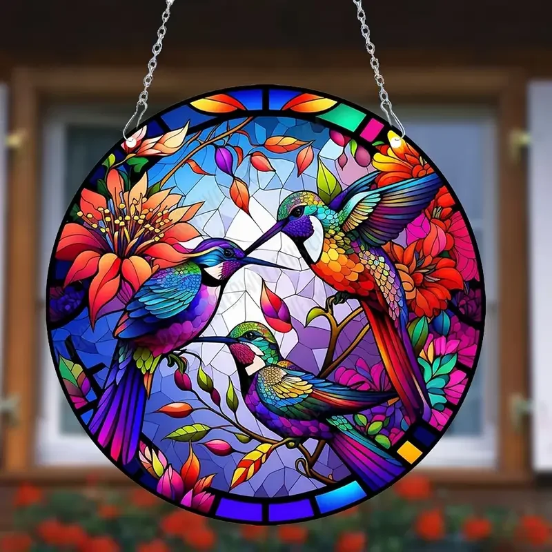 Sun Catcher Window Ornament 1pc Three hummingbird sun catcher Window hanging Garden courtyard indoor outdoor sun catcher Art Deco home office Bar School