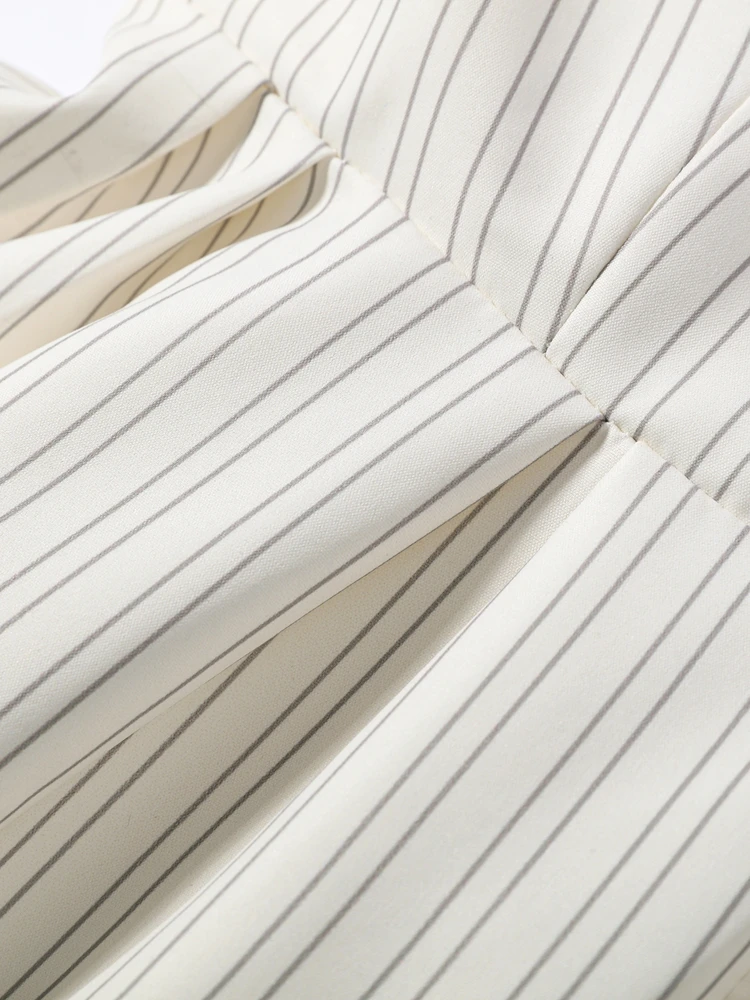 Gestreiftes Rüschen-V-Ausschnitt-Hemd für Damen, Elegante Langarm-Bluse mit Taillenschnürung, Einreihig, Schlanke Passform, Frühlings-Neuheit, Damen-Streetwear – Detail 9