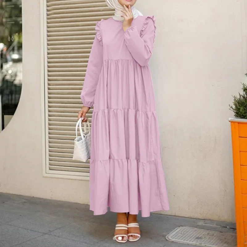 2023 Muslim Abayat Dress Retro Round Neck Long Sleeve Abayas for Women Spring and Autumn Leisure Women's Dress
