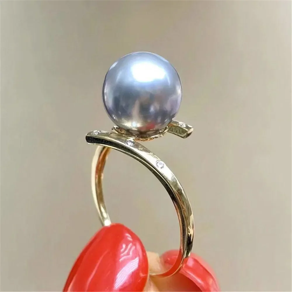 

DIY Pearl Ring Accessories S925 Pure Silver Natural Pearl Ring Holder K Gold Edition Ring Fit 8-10mm Round Flat Z161