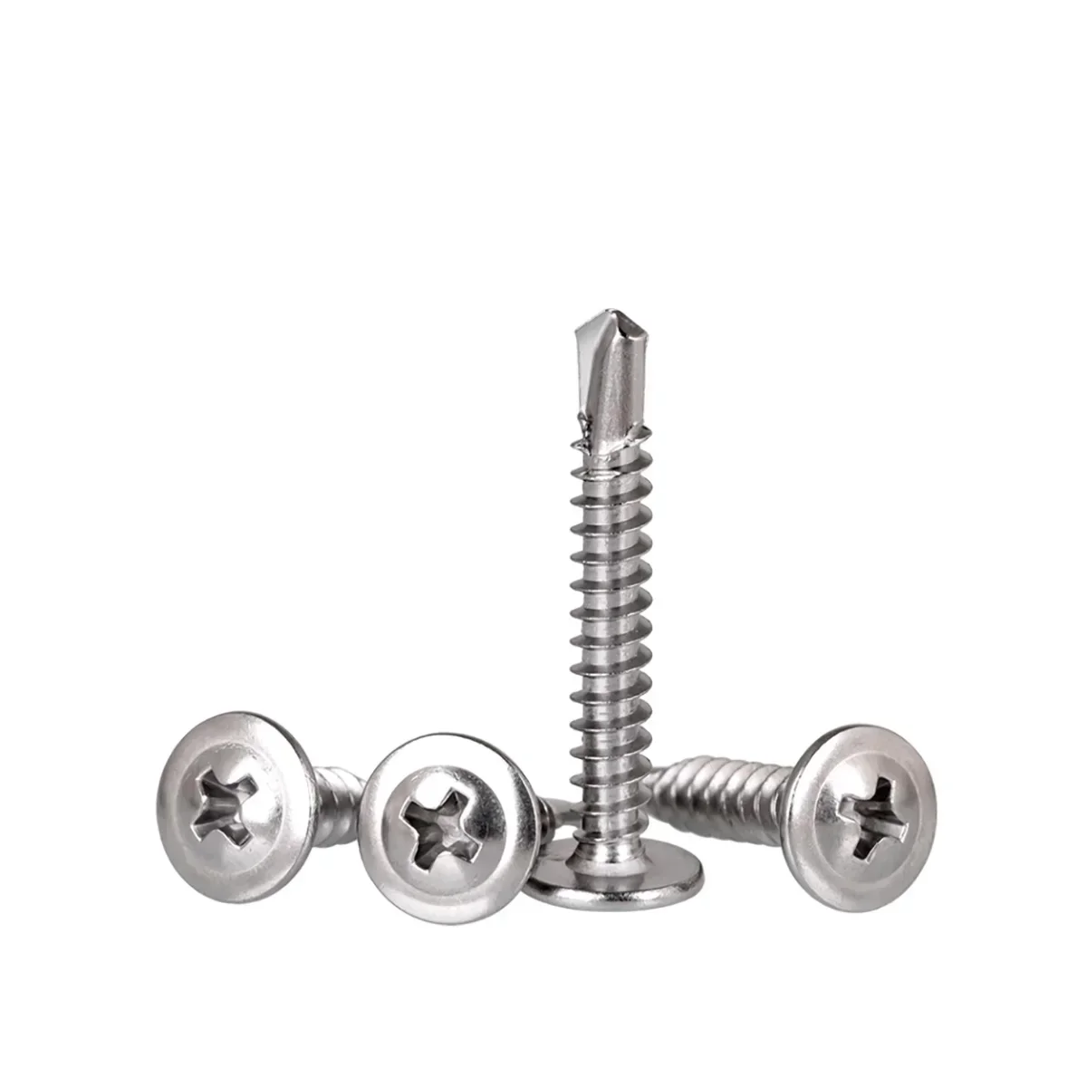 410 Stainless Steel Cross Round Head With Washer Drill Tail Self Tapping Screw Large Flat Head Color Steel Tile M4.2 M4.8