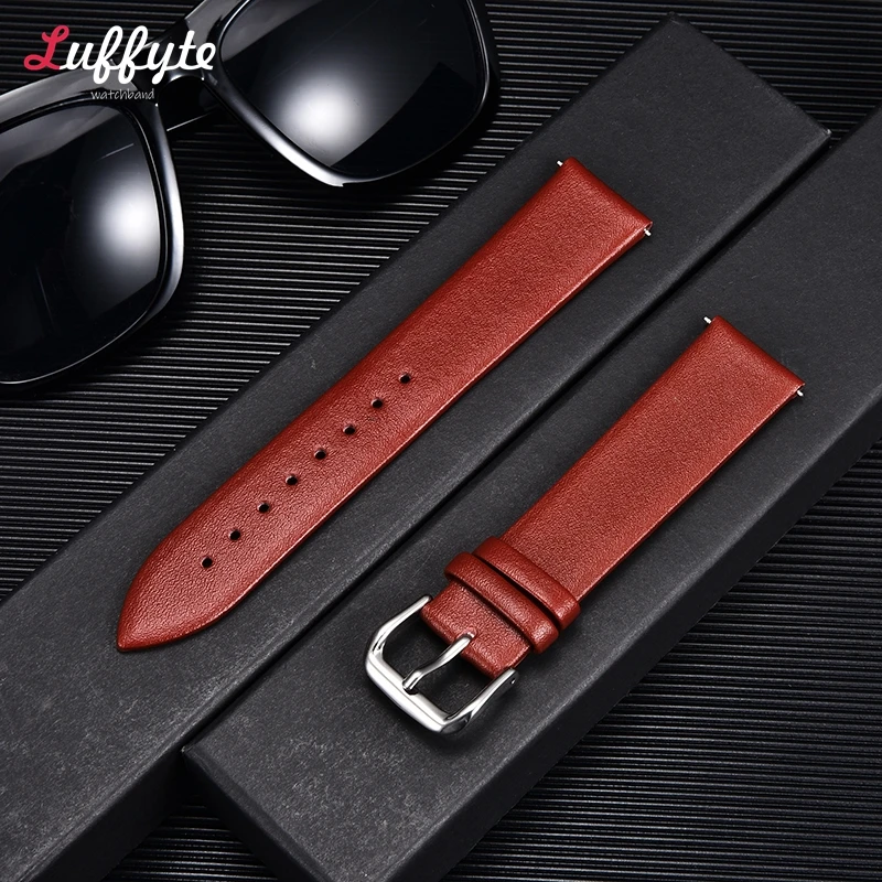 Genuine Leather Ultra-Thin Soft Watch Band Straps in Brown and Black