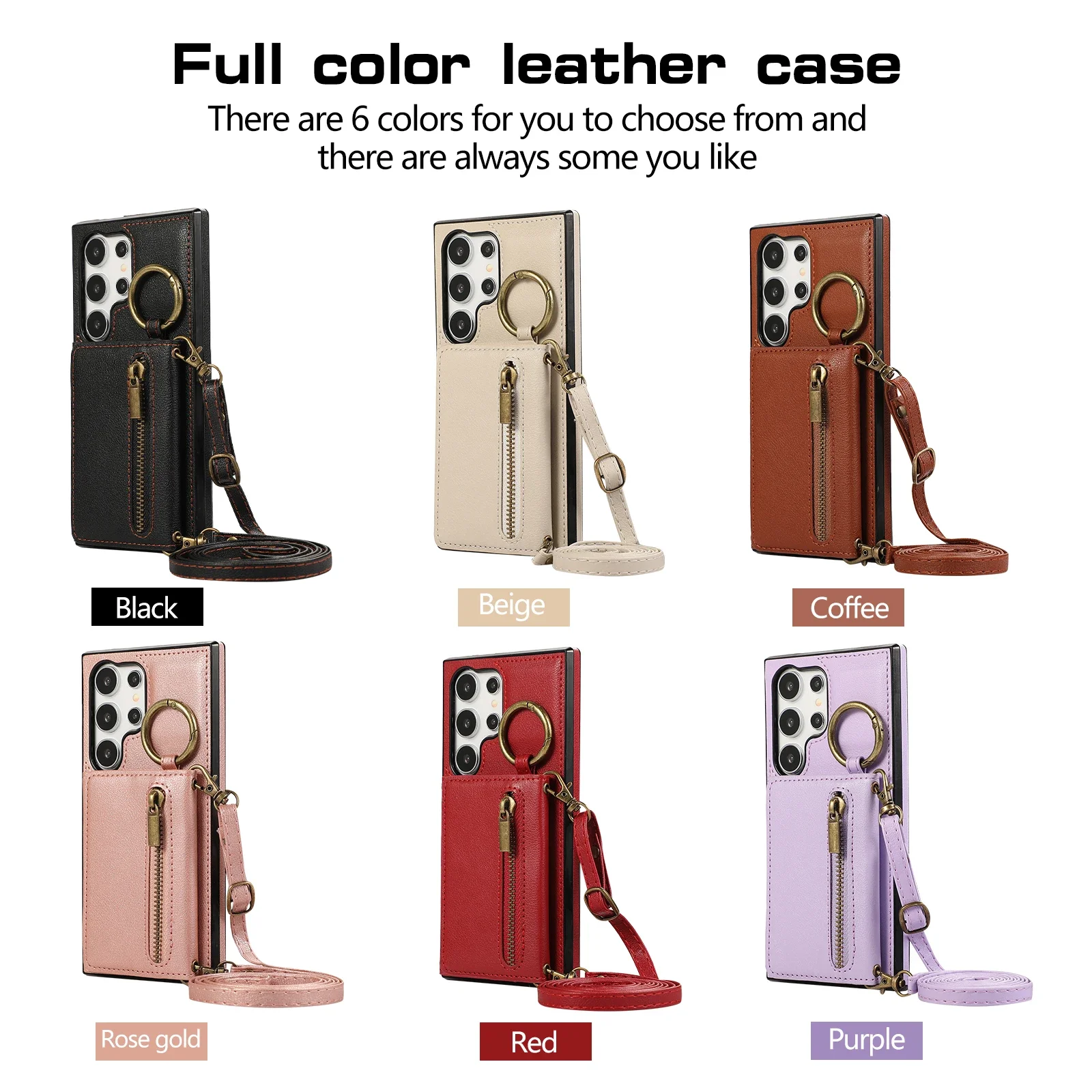Stylish Leather Crossbody Wallet Case with Card Holder and Zipper Closure