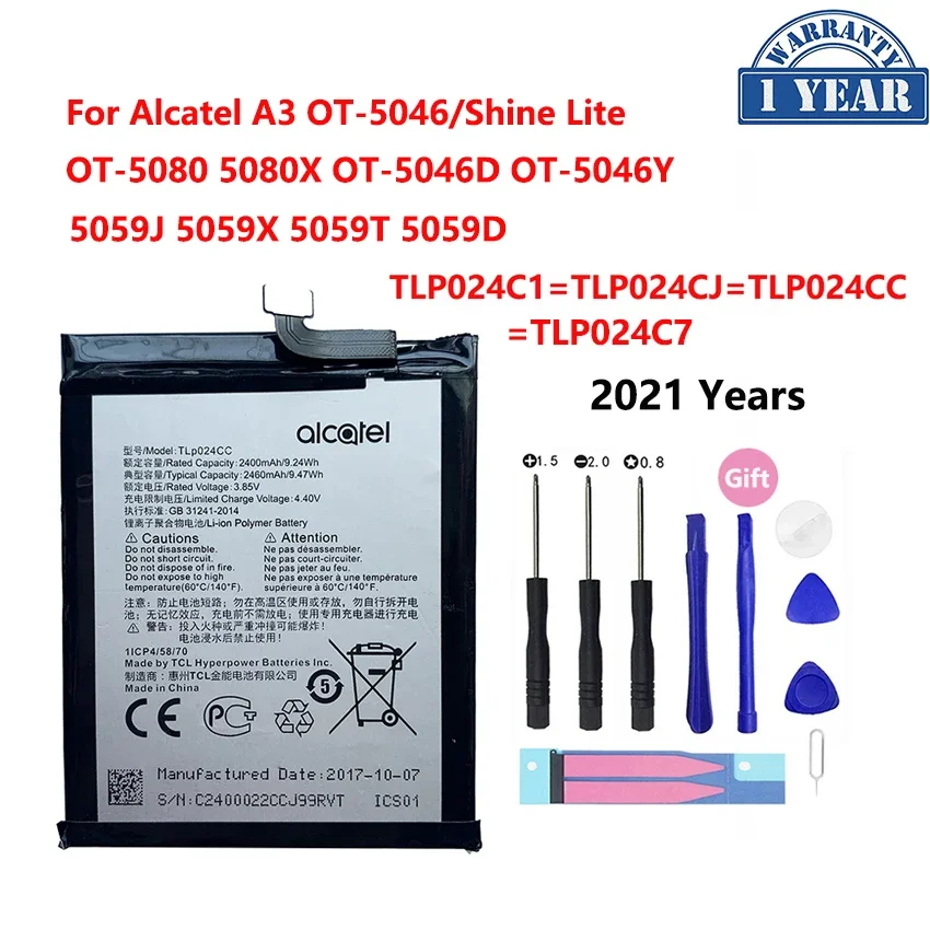 

Original TLP024C1 TLP024CJ TLP024CC battery 2400mAh For Alcatel A3 OT-5046 Shine Lite OT-5080 5080X OT-5046D OT-5046Y 5046D