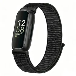 Breathable Elastic Nylon Braided Loop Strap - Versatile Bracelet Band Replacement Accessory - Fitbit Inspire HR (Deep black)