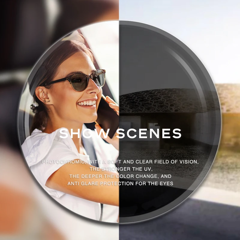 CAPONI Car Driving Photochromic Gray Anti Blue Light Optical Resin Lenses Myopia Hyperopia 1.56/1.61/1.67/1.74 index 2pcs/1 pair