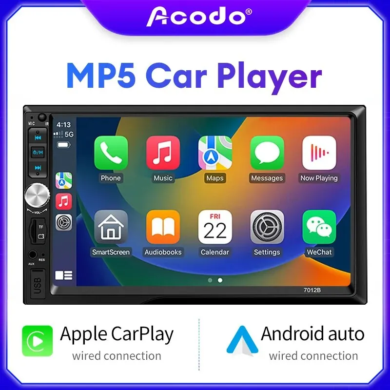 Acodo 차량용 라디오 멀티미디어 플레이어, 터치 스크린, 블루투스, MP5, USB, TF, FM, 자동 오디오, 자동차 스테레오, 7012B, 7 인치, 2din