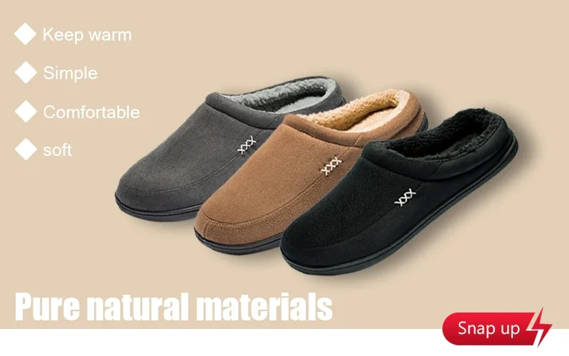 Men Winter Warm Fur Slippers House Non-Slip Soft Shoes Men Comfort Flat Heel Slides Home Indoor Bedroom Zapatillas Casa Mujer