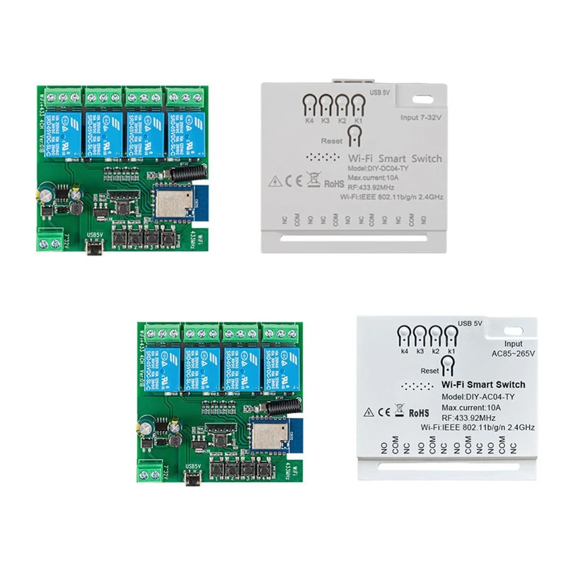 

Умный выключатель 4CH с таймером и поддержкой Wi-Fi, USB, 5 В, 2,4 ГГц